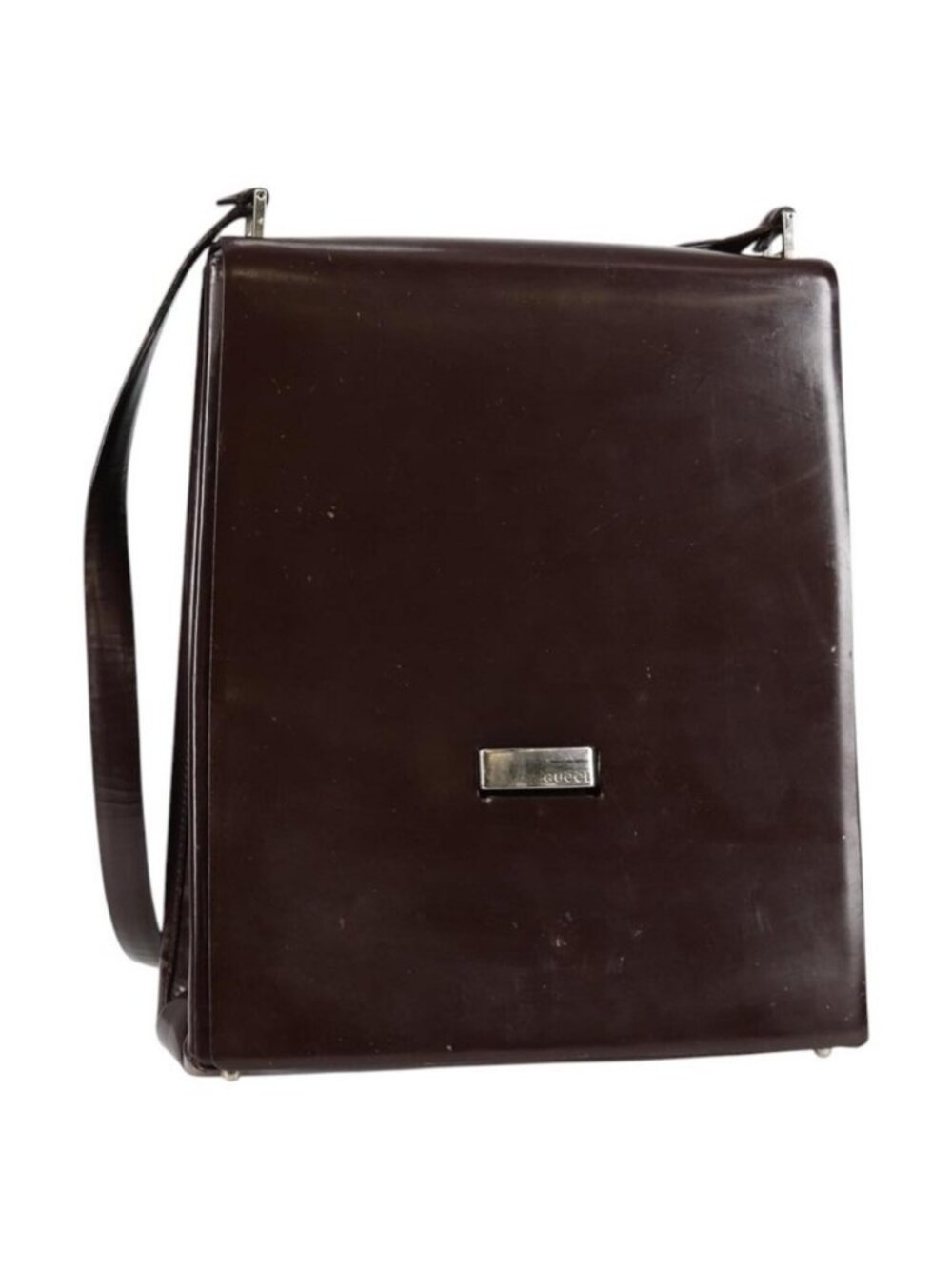 Authentic GUCCI Shoulder Bag Patent leather Brown Silver 002 2046 0433